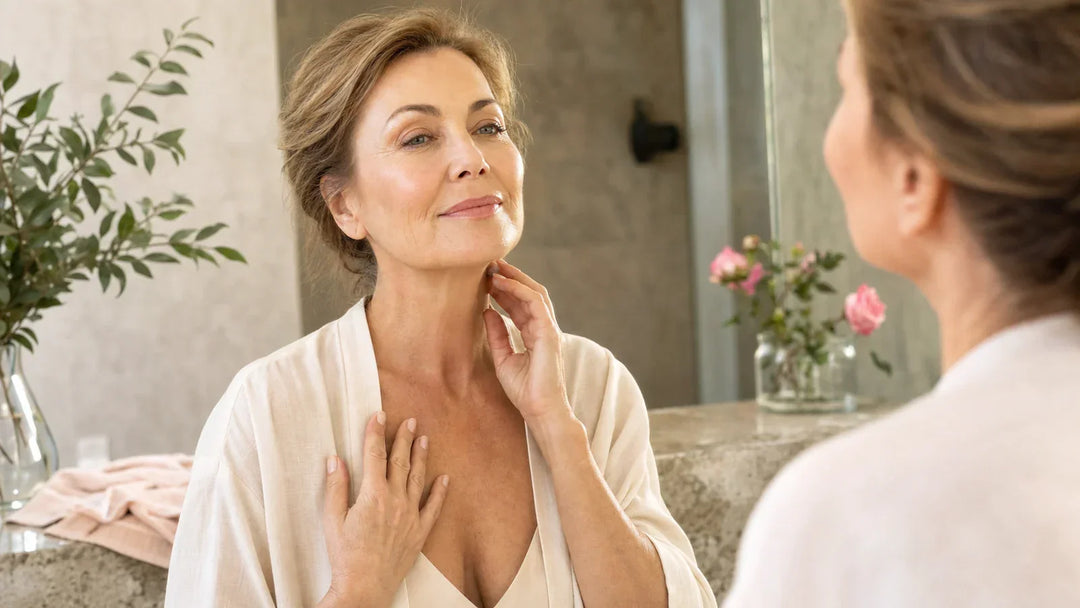 Routine douce pour peau mature autour de Routine du soir pour visage, cou et décolleté après 45 ans
