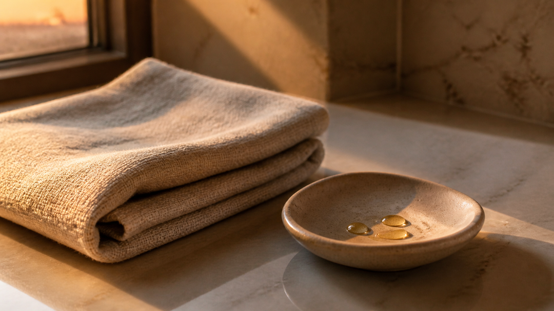 A calm evening skincare moment in soft August light