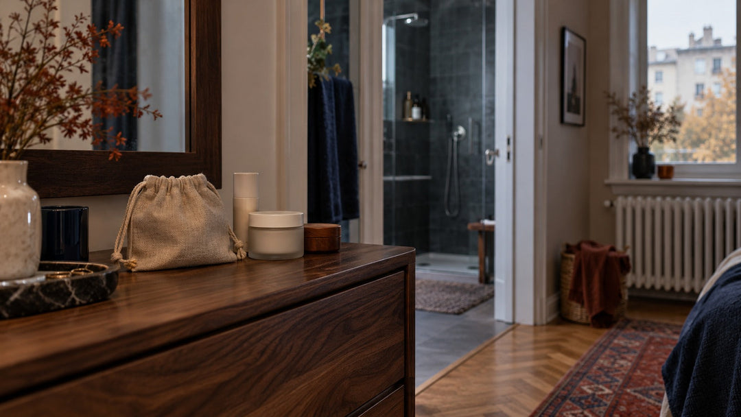 Droog huidverzorgingskastje weg van douche en radiator