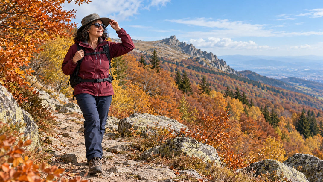 Promenade automnale sur un sentier de montagne exposé