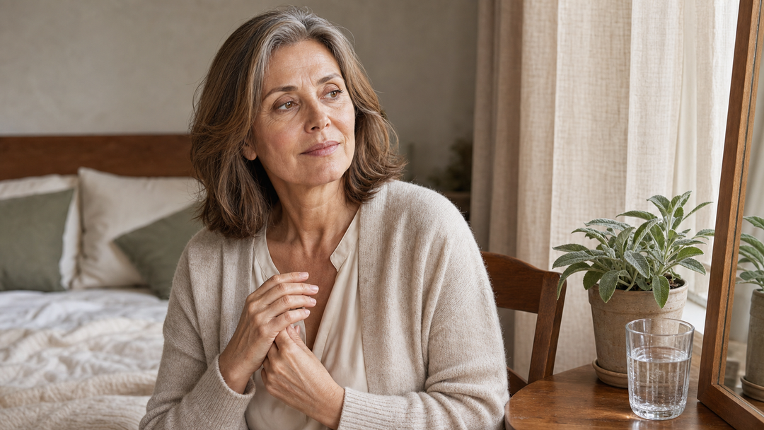 Woman after 50 feeling morning dryness and sensitivity on the face