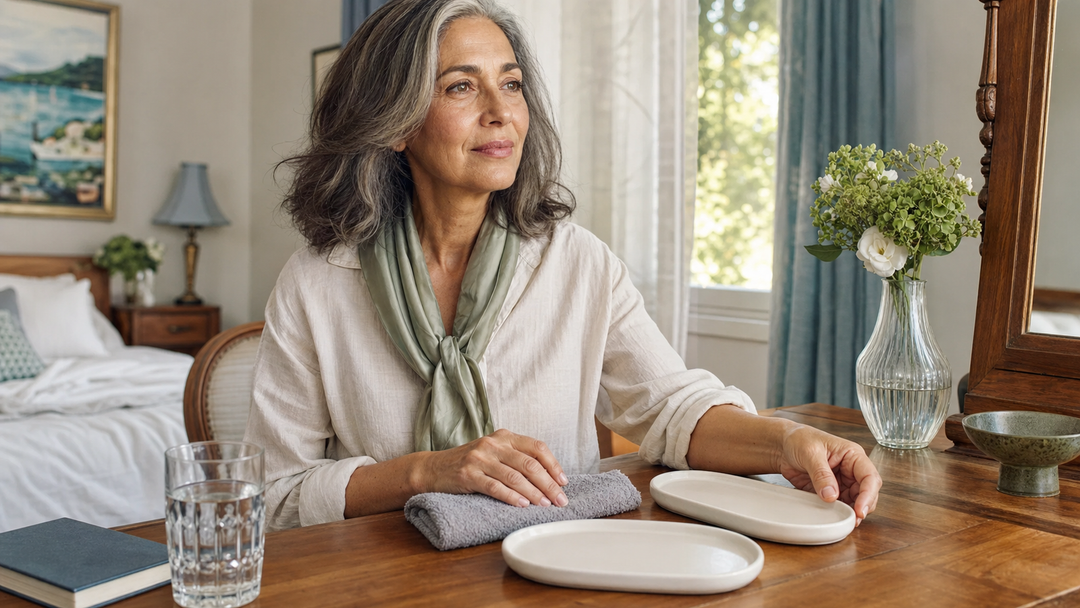 Woman after 40 arranging a simple morning and evening face routine