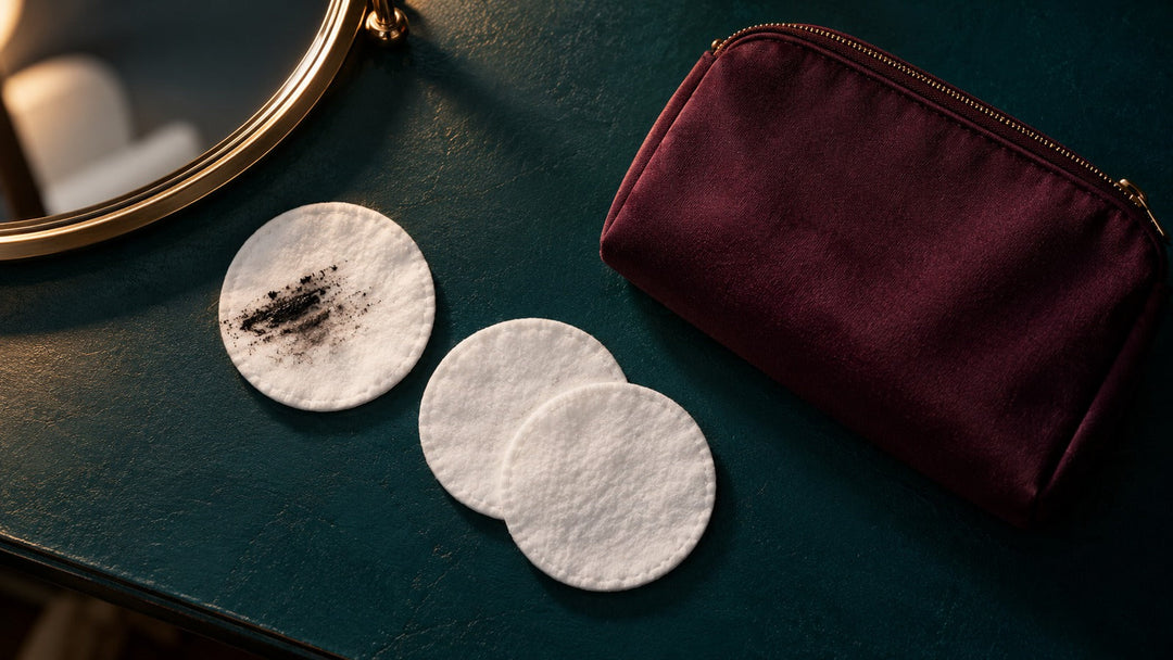 Cotons marqués de mascara pendant le démaquillage du soir