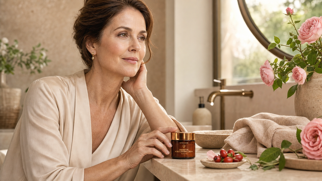 Routine delicata per pelle matura su Prebiotici per la pelle: microbioma e crema viso prebiotica